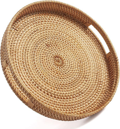 Coffee Table Tray Round Rattan Ottoman Tray Woven Serving Trays by DECRAFTS