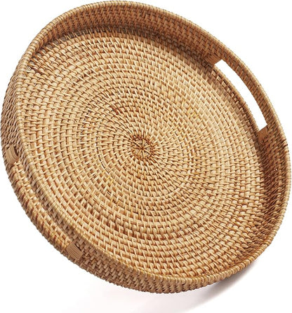 Coffee Table Tray Round Rattan Ottoman Tray Woven Serving Trays by DECRAFTS