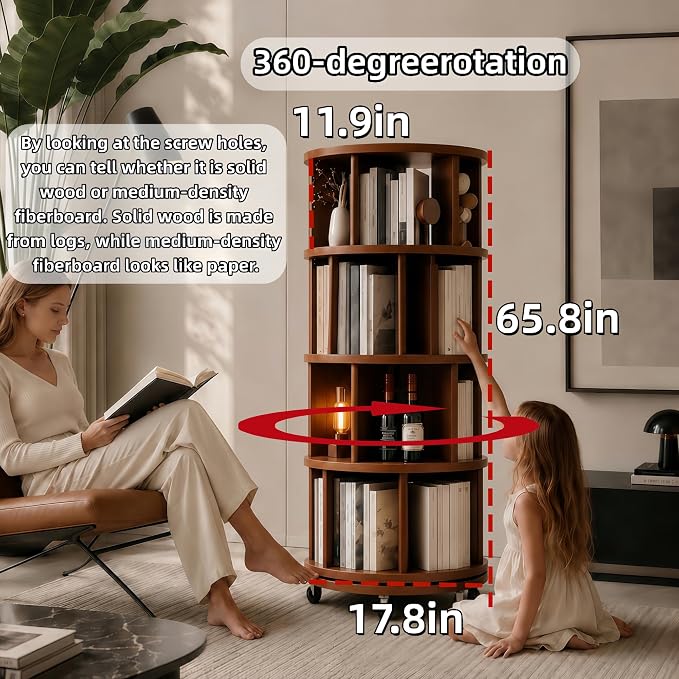 Solid Wood Rotating Round Bookshelf Towers - Image 2