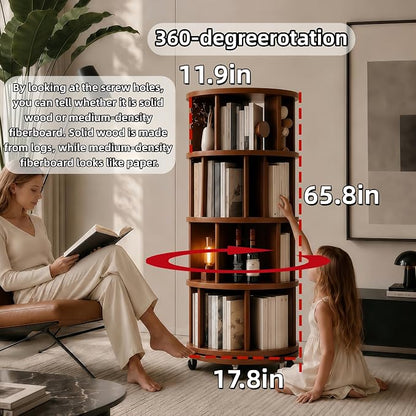 Solid Wood Rotating Round Bookshelf Towers - Image 2