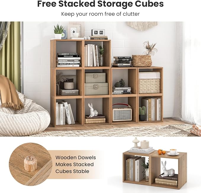 2 Stackable Cubes Bookcase, Wooden Cubby Storage Organizer - Image 6