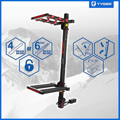 Tyger Auto TG-RK1B707B Folding Hitch-Mounted Ski/Snowboard Rack Fits 2" or - Image 3