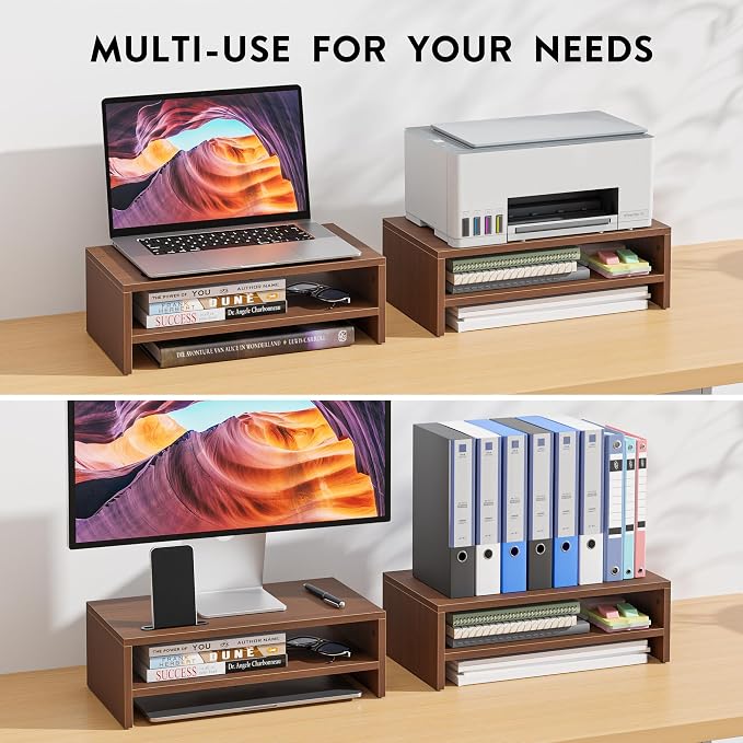 BONTEC Wooden Monitor Stand Riser, 2-Tier Desk Shelf - Image 8