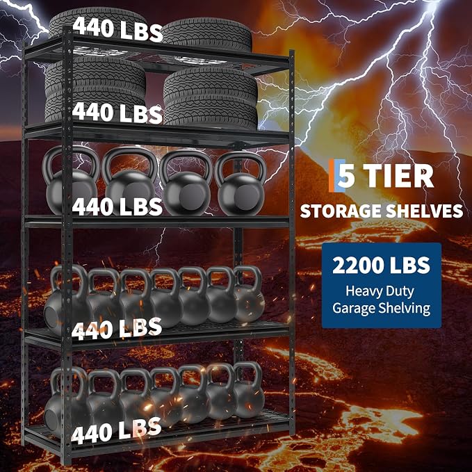 Heavy Duty 5-Tier Shelving Unit, 2500 LBS Capacity Storage Shelves - Image 5