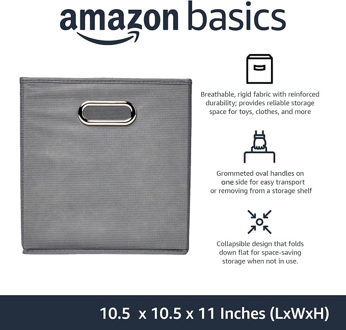 Amazon Basics Collapsible Cube Storage Organizer Bins, 10.5 x 10.5 x 11 inches - Image 2