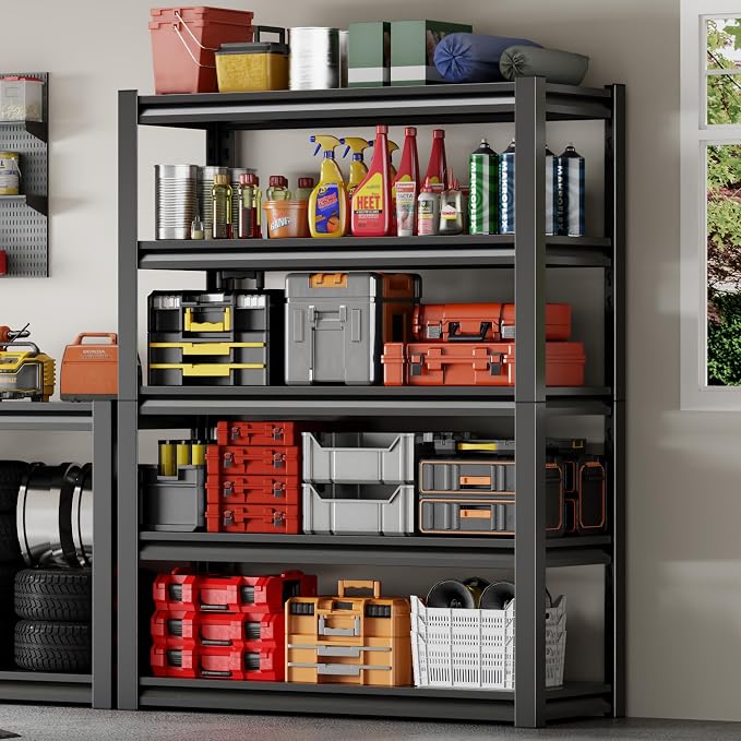 48" W Garage Shelving 2500LBS Heavy Duty Storage Shelves 5 Tier Adjustable - Image 2