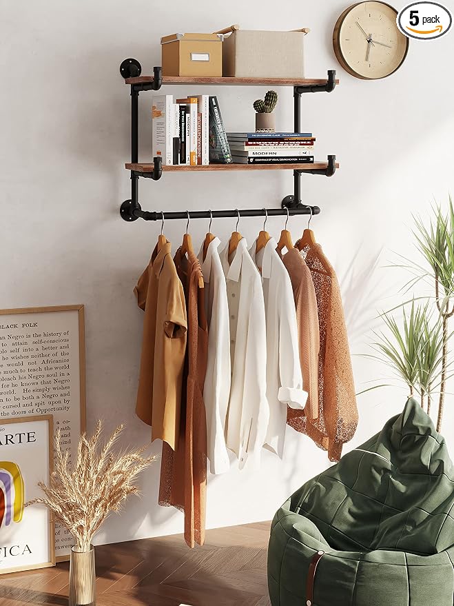 30in Industrial Pipe Clothing Rack, 2-Tier Wall Mounted Clothes Rack, Pipe by INDUSTRIALSHELVESDESIGN