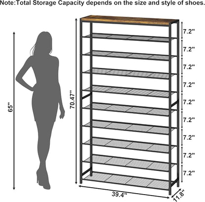 HOMEFORT 10 Tiers Shoe Rack Organizer, 39.4" Shoe Storage Shelf - Image 3