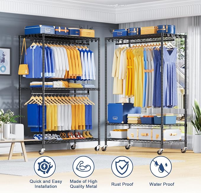 P8 Heavy Duty Clothes Rack（With Extended Width Design） Rolling Clothing Racks - Image 3