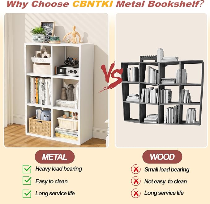 6 Cube Storage Organizer, Metal Cubby Storage Shelf, Small Box Bookshelf - Image 5