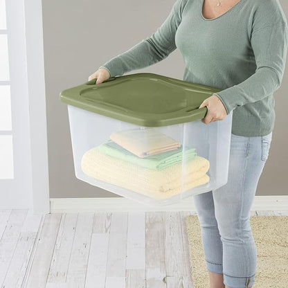 70 Quart Large Clear Plastic Storage Bin, 24 5/8" x 18 3/4" x 13 7/8 | Green Lid - Image 3