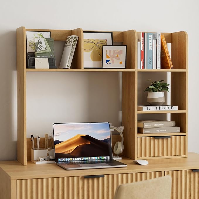 Desktop Bookshelf, Wood Desk Shelf by MoomJiee