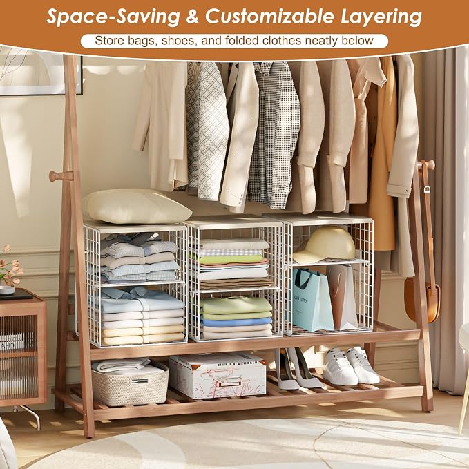4-Tier Stackable Closet Organizers and Storage, Adjustable Dividers & Wood Top - Image 8