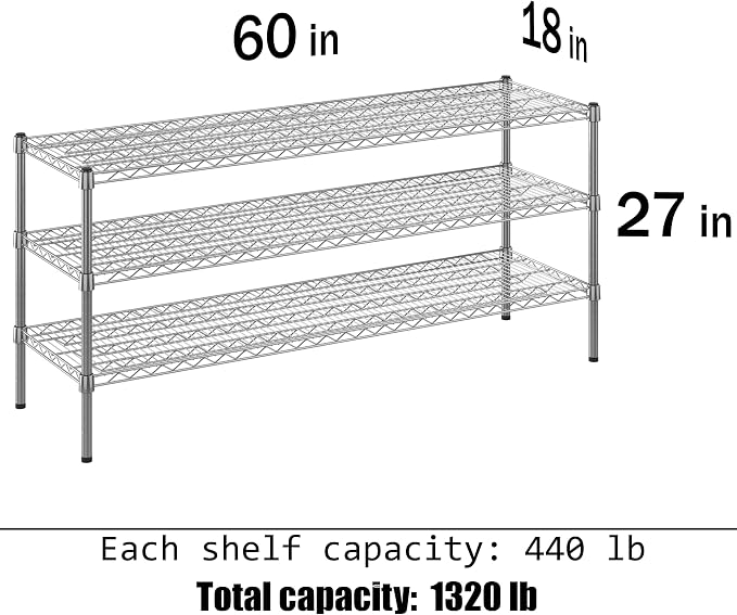 18" Deep x 60" Wide x 27" Height Wire Shelving Kit | 3-Tier | NSF Commercial - Image 3