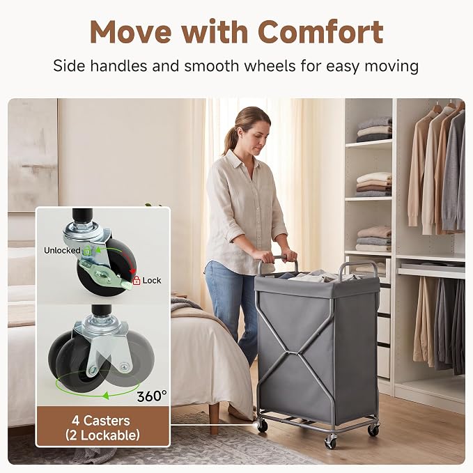 StorageWorks Laundry Basket, Rolling Hamper - Image 3