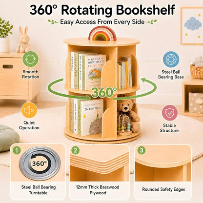 2 Tier Rotating Bookshelf, 360 Display Bookcase - Image 4