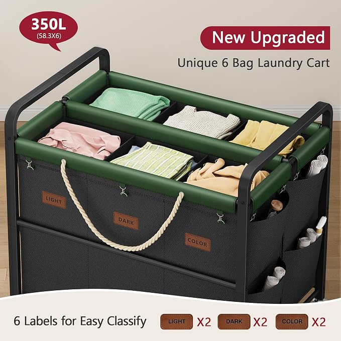 Tajsoon 350L Extra Large Laundry Sorter 6 Section, Heavy Duty Laundry Basket - Image 3
