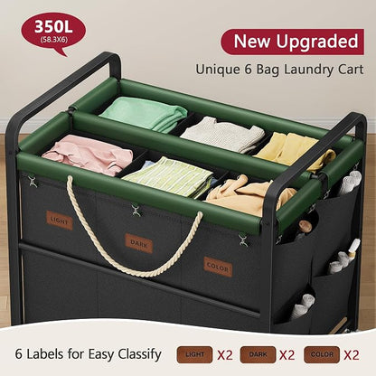 Tajsoon 350L Extra Large Laundry Sorter 6 Section, Heavy Duty Laundry Basket - Image 3