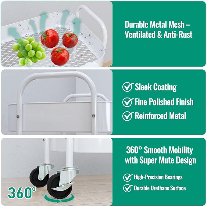 4-Tier Metal Rolling Cart with Wheels, Storage Utility Organizer Cart - Image 5