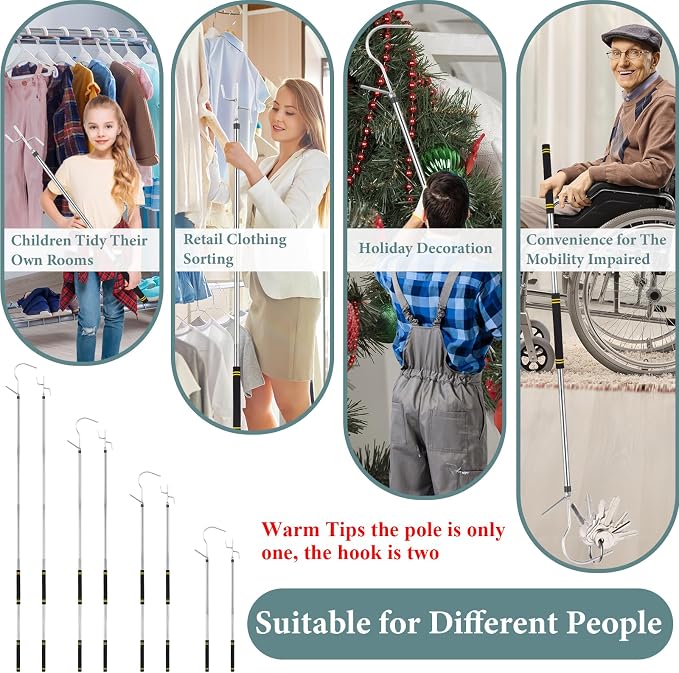 Clothes Hook Pole Heavy Duty, 32 to 80In Retail Clothing Hook Pole | Extra Long - Image 7