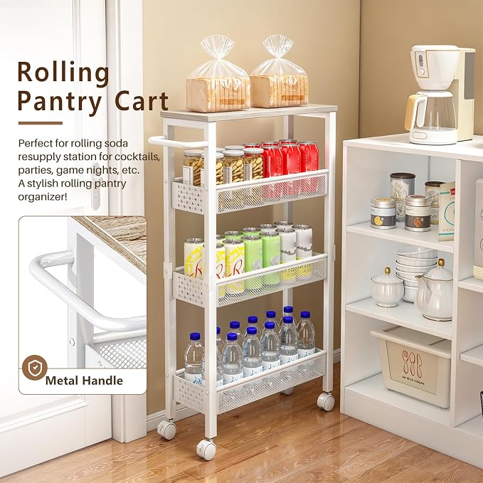 Utility Slim Rolling Storage Cart, 4-Tier Narrow Metal Organizer - Image 4