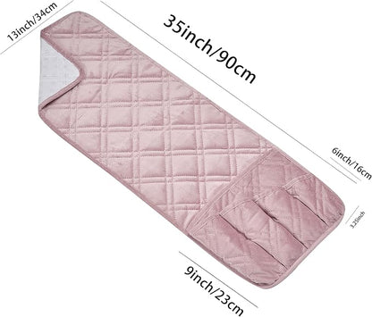 Brilliant Sunshine Pink Velvet Couch Sofa Armrest 5 Pockets Organizer, Slip - Image 2