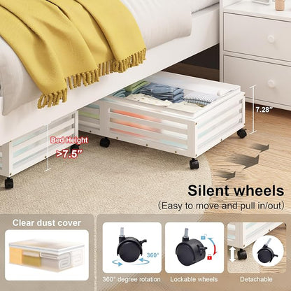 Under Bed Storage with Wheels-Large Bamboo Underbed storage Containers with - Image 4