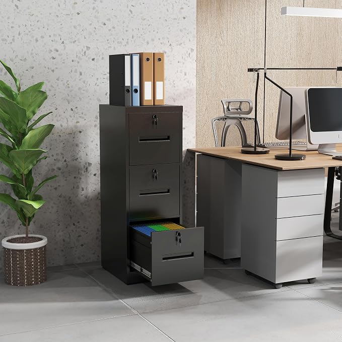 3 Drawer File Cabinet with 3 Locks, Metal Filing Cabinet Heavy Duty Vertical - Image 2