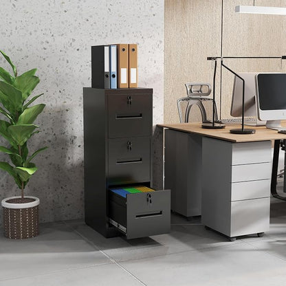 3 Drawer File Cabinet with 3 Locks, Metal Filing Cabinet Heavy Duty Vertical - Image 2