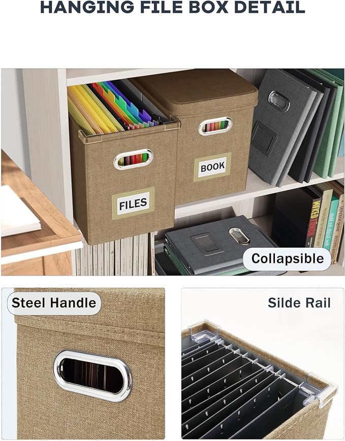 Hanging Filing File Box with Mesh Pocket, File Organizer Box with Lid, - Image 5