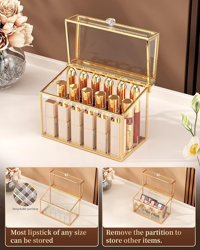 Lipstick Organizer, Luxury Tempered Glass Lipstick Holder & Nail Polish - Image 4