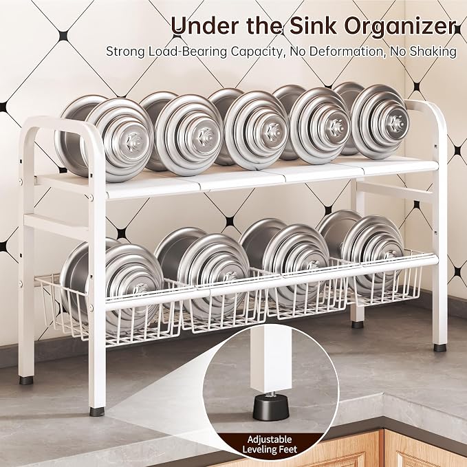 2 Tier Under Sink Organizer Expandable Length/Height Adjustable Heavy | - Image 5