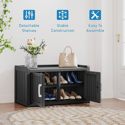 2-Tier Storage Bench, Waterproof UV-Resistant Outdoor Shoe Storage Cabinet - Image 6