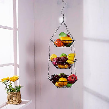 JUNCHU CHERRY 3-Tier Wire Fruit Hanging Basket 2 Packs, non-Punching Wall - Image 8