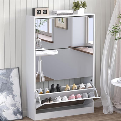BORNOON Shoe Cabinet with 3-Flip Mirror Drawers, Freestanding Shoe Rack by BORNOON