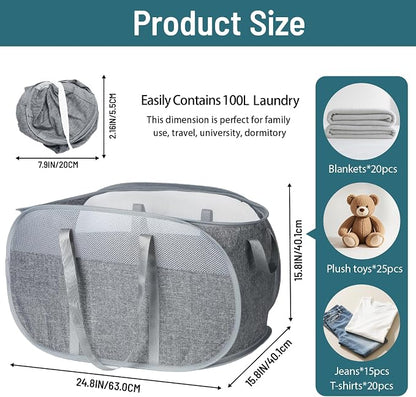 100L Collapsible Laundry Baskets, Tear Proof Pop Up Laundry Hamper - Image 4