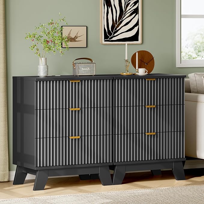 Fluted Nightstand with Charging Station, Modern Wood Side Table Night Stand - Image 7
