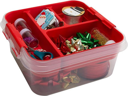 Simplify 5 Compartment Gift Supply Storage Box 2 Tier Box | Red Clear Top Lid | - Image 5