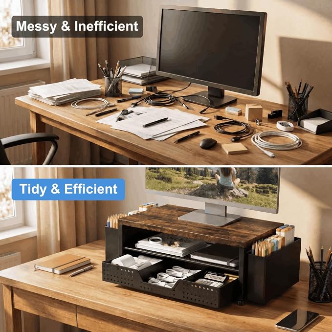 ECOLOVI Desk Organizer and Accessories, 2-Tier Computer Monitor Stand Rise - Image 8