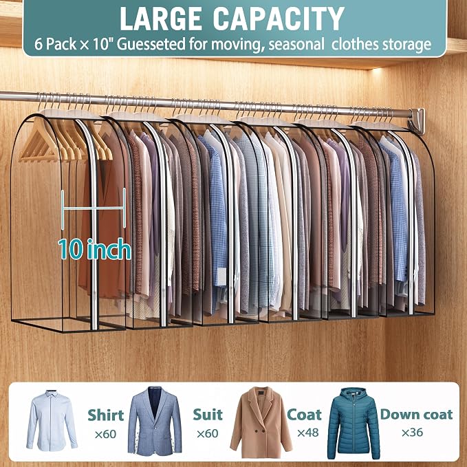 Liuoud Clear Garment Bag for Hanging Clothes 10” Gusseted, 32” Suit Bags for - Image 2