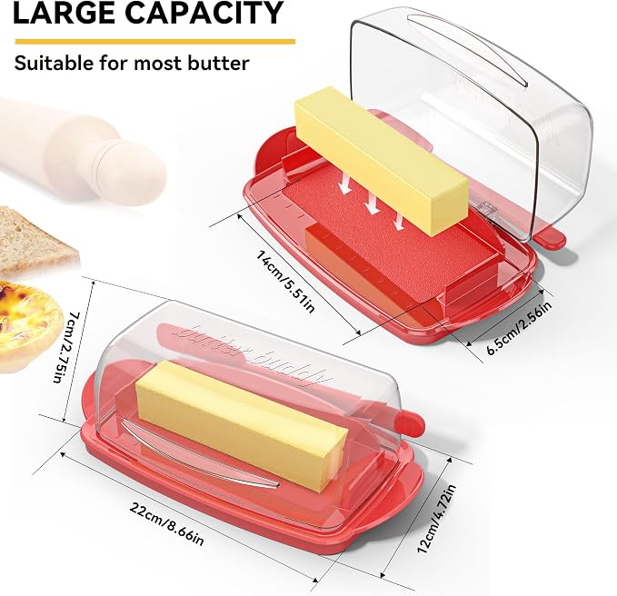 Butter Dishes with Lid for Countertop Refrigerator, Plastic Butter Dish Clear - Image 6