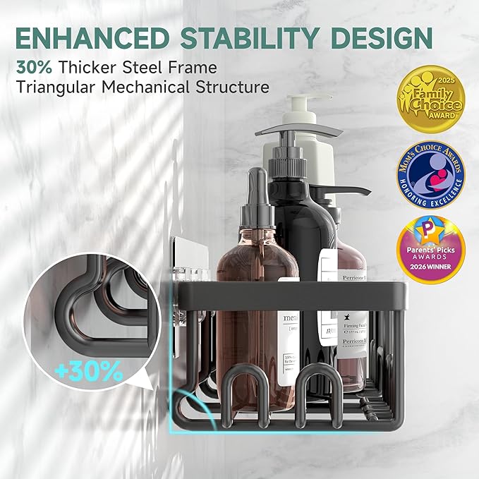 Veken Shower Caddy 6-Pack, Advanced Rustproof Design, No Drilling Adhesive - Image 2