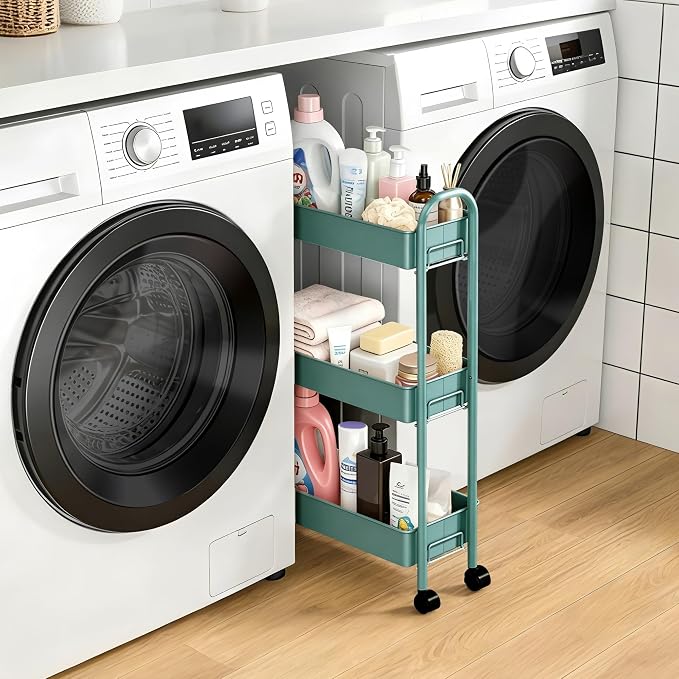 Slim Rolling Cart, Metal Frame Utility Rolling 3-Tier Narrow Storage Cart | - Image 5