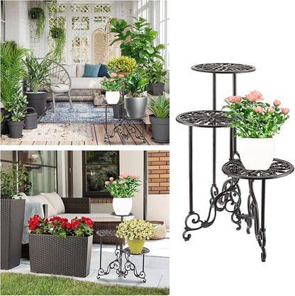 OwnMy 3 Tier Heavy Duty Cast Iron Plant Stand Foldable Wrought Iron Flower Pot - Image 8