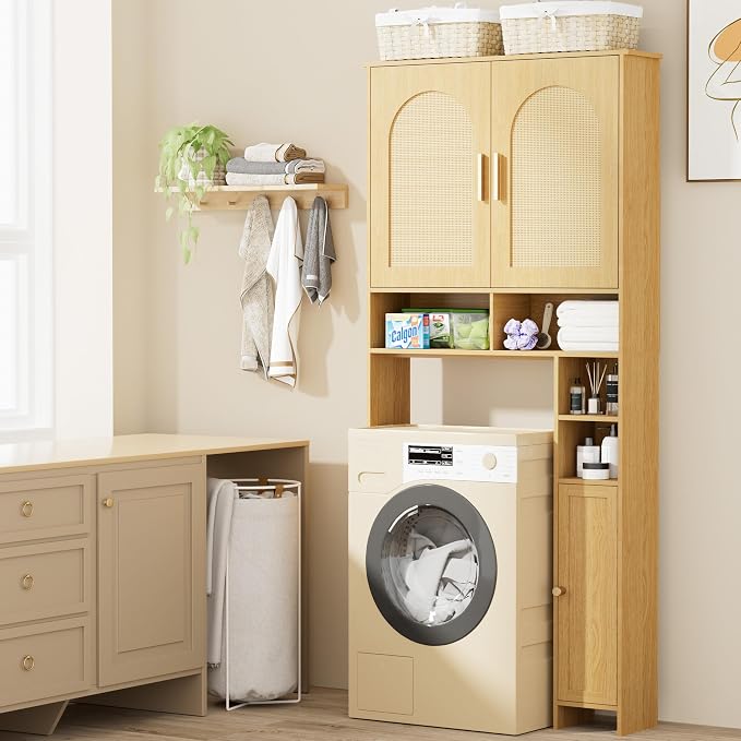 Homhedy Wooden Over The Toilet Storage Cabinet, Natural | Bathroom Organizer - Image 5