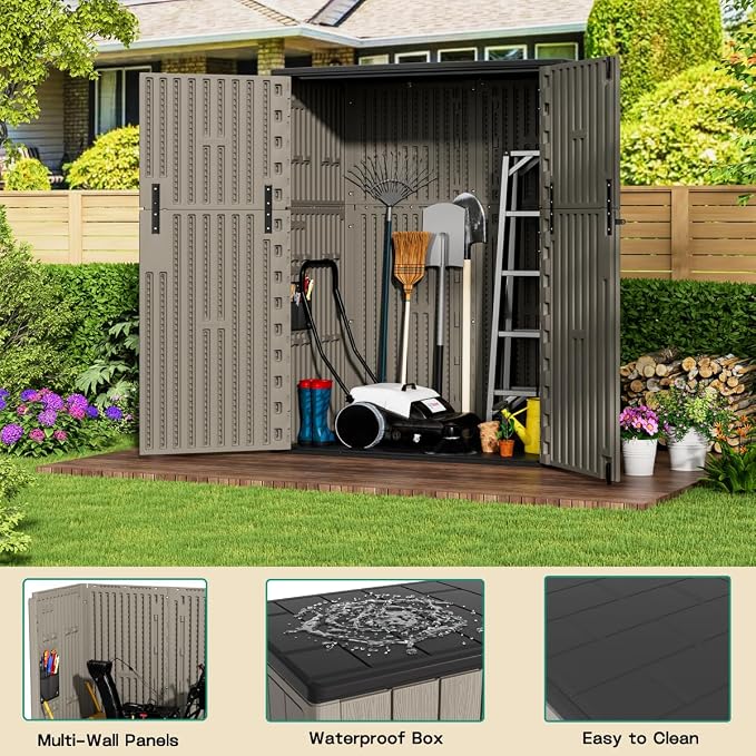 KINYING Outdoor Vertical Storage Shed, 57 Cu.ft Outdoor Storage Cabinet - Image 3