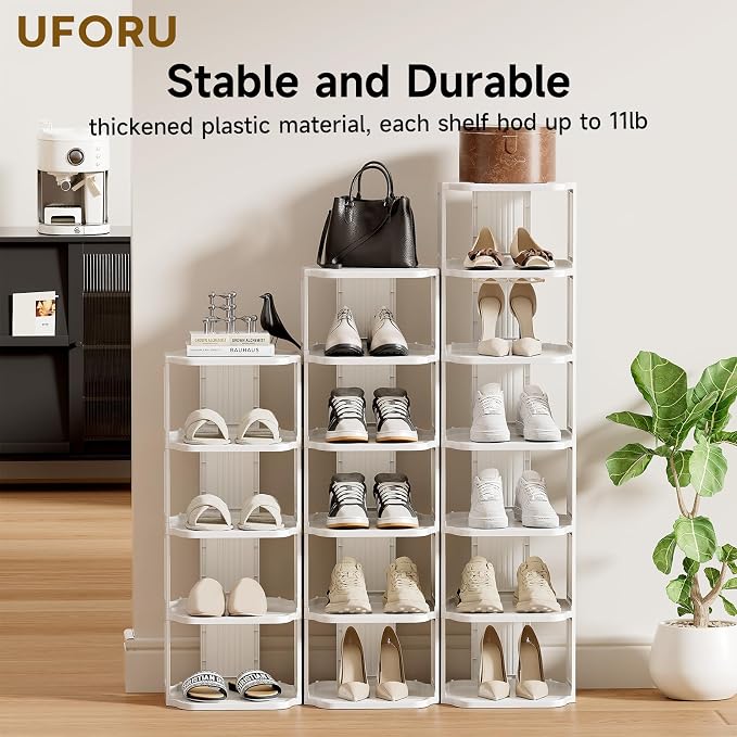 UFORU Vertical Shoe Rack, 9-Tier Plastic Stackable Storage Shelf - Image 4