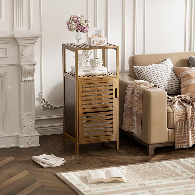 HITNET Bathroom Cabinet, Bamboo Floor Cabinet Free Standing, 4 Tier Sofa Side - Image 7