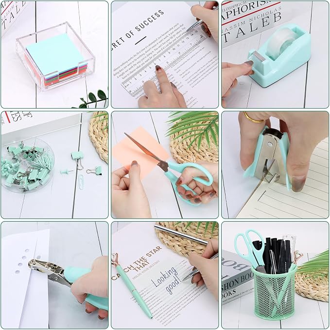 17 in 1 Green Desk Organizers and Accessories Set, 3 Office Desk Supplies - Image 5