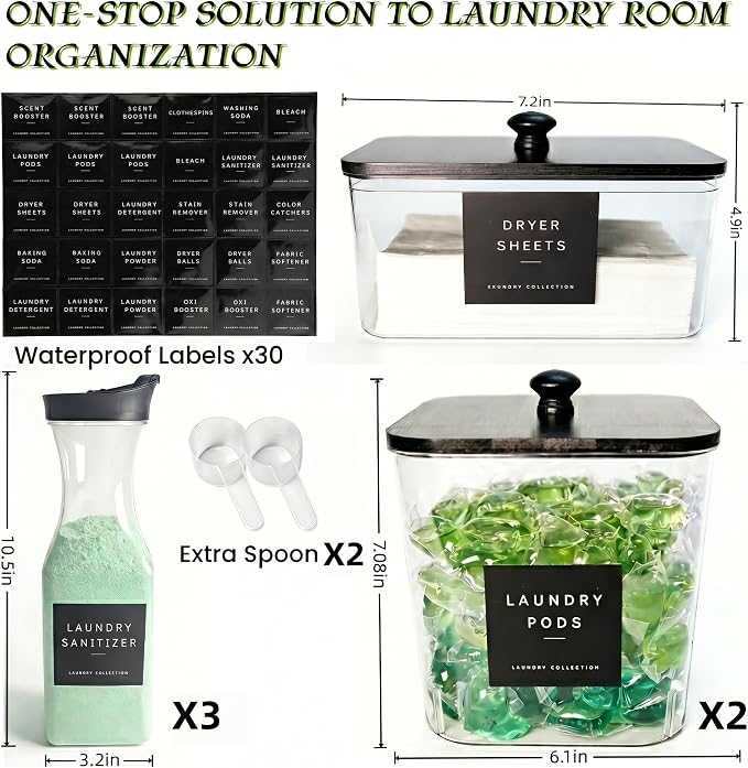 3+3 Pack Laundry Pods Containers & Dryer Sheet Holder & Laundry Detergent - Image 3